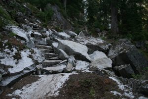 Trail steps in rock and wood
