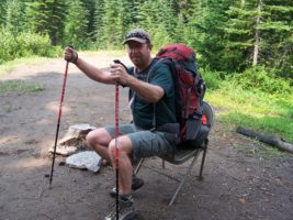 Dan finds respite from the trail in a...Folding metal chair???