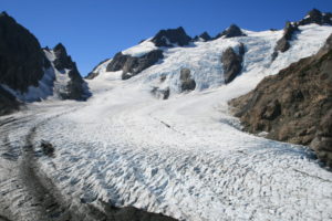 Looking up the Blue Glacier, from atop the moraine ridge