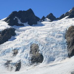 The blue ice of Blue Glacier looks like a frozen waterfall