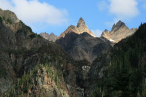 View of West Peak Needle on the downside of Anderson Pass