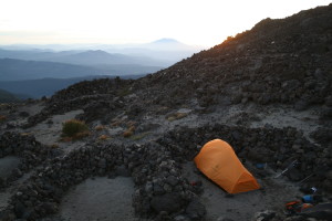 Camp at 8000ft mark, facing Mt. St. Helens in the distance...