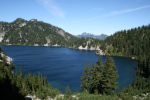 Beautiful Snow Lake, from trail near the saddle.