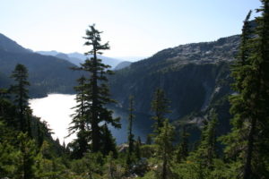 Looking over Snow Lake from trail near Gem Lake