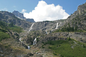 More waterfalls, as the melting glacial water flows from Bonanza Peak.