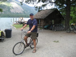 Trading packs for bikes, for our ride to Rainbow Falls, and Stehekin Pastry shop.