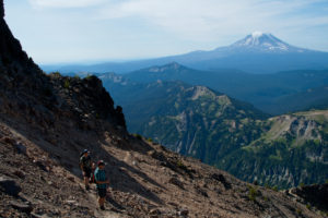 heading up the backside of Gilbert Peak, with Mt. Adams in the distance