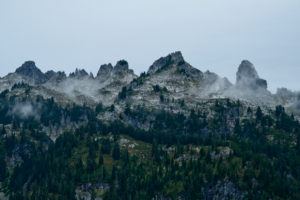 The spires above Trap Lake, this is the ridgeline you must follow to get to Thunder Mt. Lake.